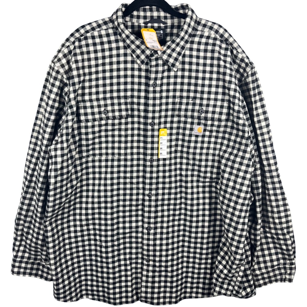 Carhartt Flannel Shirt Mens 3XL Black White Check Loose Fit Heavyweight Plaid